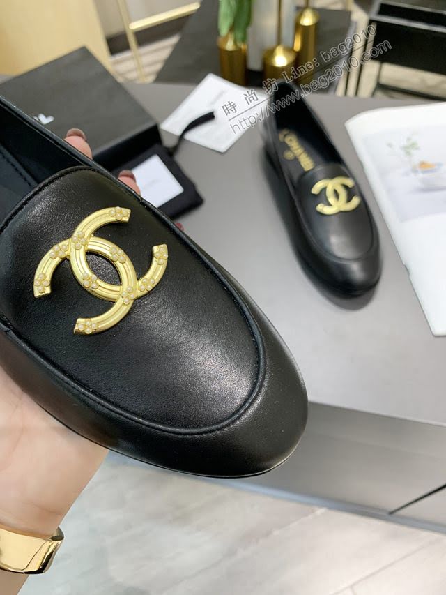 Chanel女鞋 香奈兒高版本2020早春新款單鞋 Chanel羊皮平跟女皮鞋  naq1166